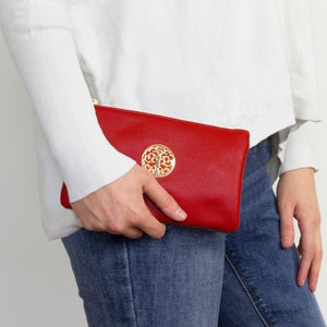 Faux Leather Clutch Bag for Women Crossbody/Shoulder Bag Red