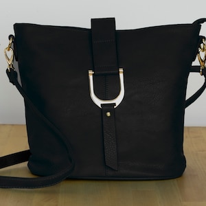 Classic Faux Leather Crossbody / Shoulder Bag Personalised for Ladies Black