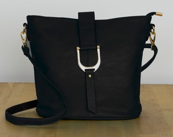 Classic Faux Leather Crossbody / Shoulder Bag Personalised for Ladies Black