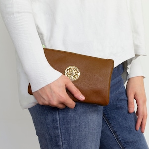 Faux Leather Clutch Bag for Women Crossbody/Shoulder Bag Brown