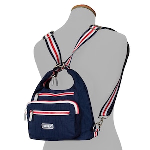 Sac à dos - Sac à bandoulière - Sac à bandoulière tout en 1, Sac à dos multifonctionnel en nylon Sac à main léger Marine-rouge Petit