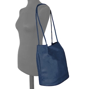 Vegan Tote Bag, Schultertasche weiche PU-Leder-Handtasche große Kapazitäts-Damen-Umhängetasche Marine-Blau