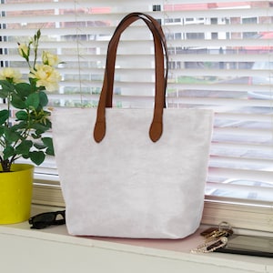 Tote für Frau, Klassische Schultertasche, Vegan PU leder Handtasche Weiß