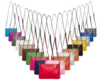 Eine klassische Umhängetasche / Schultertasche für Damen, Reißverschlusstaschen, Kunstleder, verschiedene Farben