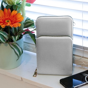 Cartera de piel vegana para mujer, con 2 compartimentos, color plateado