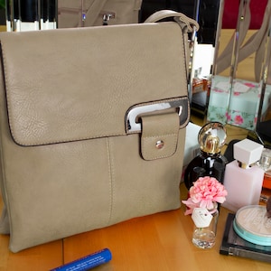 Asymmetric Crossbody / Shoulder Bag for Women, Faux Leather, Khaki
