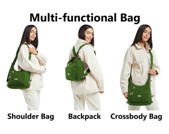 Backpack - Shoulder Bag - Cross-body Bag all in 1, Nylon Multi-functional Rucksack Lightweight Handbag Green