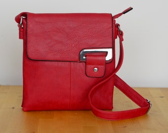 A Personalised, Asymmetric Crossbody / Shoulder Bag for Women, Faux Leather, Red