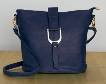 Classic Faux Leather Crossbody / Shoulder Bag Personalised for Ladies Navy