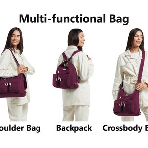 Backpack - Shoulder Bag - Cross-body Bag all in 1, Nylon Multi-functional Rucksack Lightweight Handbag Purple 15L