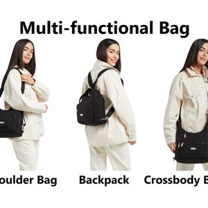 Backpack - Shoulder Bag - Cross-body Bag all in 1, Nylon Multi-functional Rucksack Lightweight Handbag Black