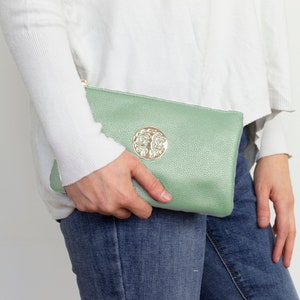 Bolso de mano de piel sintética para mujer, tipo bandolera o de hombro, color verde salvia