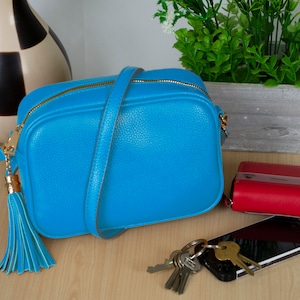 Tassel Crossbody Bag/Camera Bag Shoulder Bag for Ladies Faux Leather Sky Blue