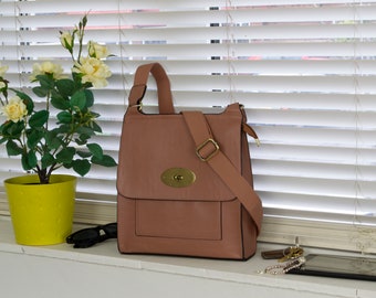 A Personalised Crossbody Messenger Bag for Woman, Vegan Handbag/ Shoulder/ Travel/ Designer bag Brown