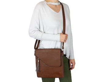 Asymmetric Crossbody / Shoulder Bag for Women Faux Leather Vegan Bag Brown