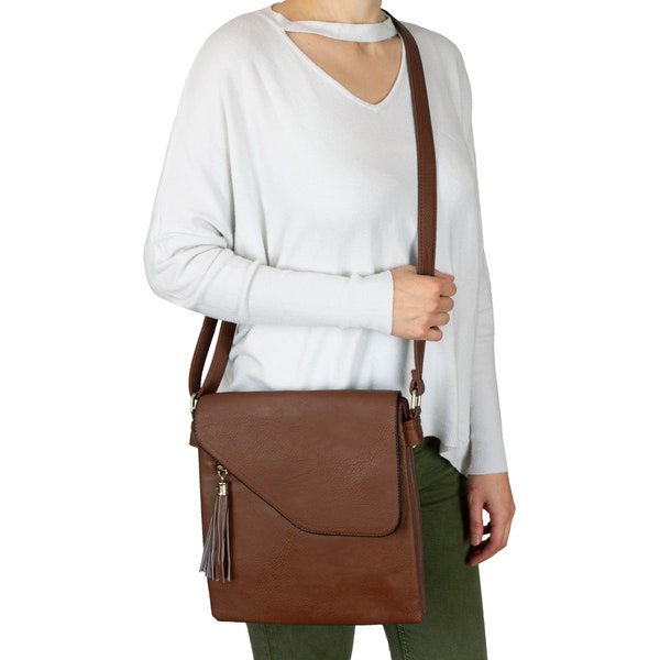 Asymmetric Crossbody / Shoulder Bag for Women Faux Leather Vegan Bag Brown