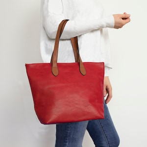 Tote für Frau, Klassische Schultertasche, Vegan PU leder Handtasche Rot