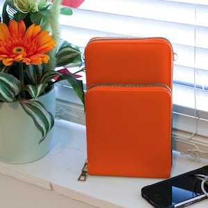 Cartera de piel vegana para mujer, con 2 compartimentos, color naranja