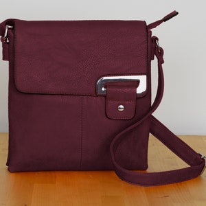 A Personalised, Asymmetric Crossbody / Shoulder Bag for Women, Faux Leather, Burgundy