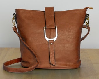 Classic Faux Leather Crossbody / Shoulder Bag Personalised for Ladies Brown