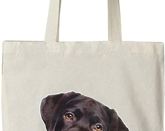 Reusable Cotton Canvas Shopper Bag/Beach Tote Bag with Dog Print (Brown Labrador)