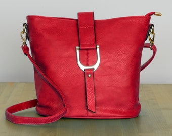 Classic Faux Leather Crossbody / Shoulder Bag Personalised for Ladies Red