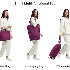 Deluxe Totes Handtasche-Einkaufstasche-Wheelie Tasche all in 1, Multi-funktionale Tasche (Cabin Size) Burgundy