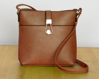 Lightweight Faux Leather Crossbody / Shoulder Bag for Women Brown