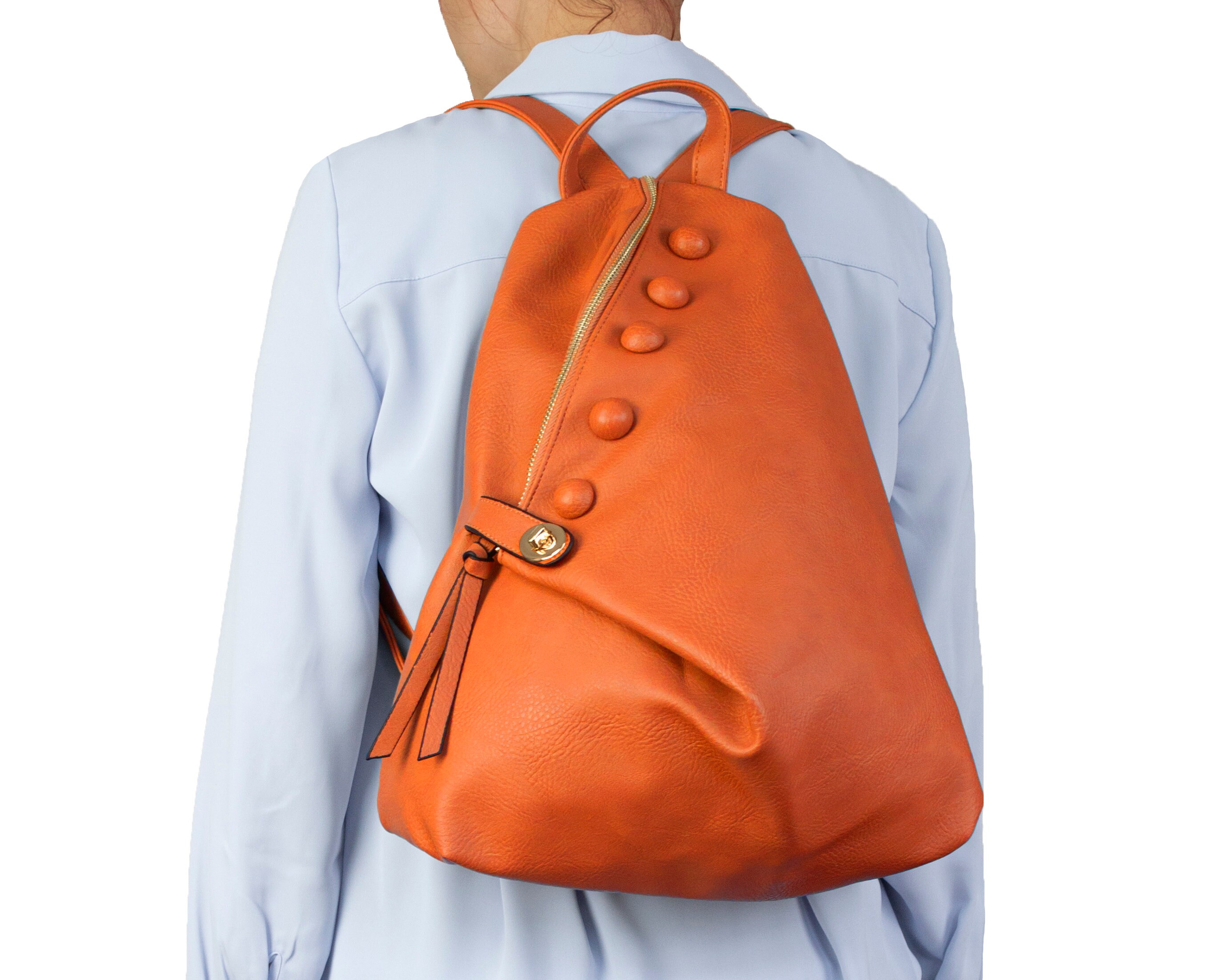 Orange leather backpack hotsell