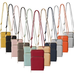 Cartera de piel vegana para mujer con 2 compartimentos y soporte para teléfono