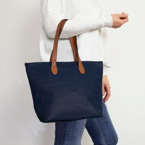 Tote for Woman, Classy Shoulder Bag, Vegan PU leather Handbag Navy