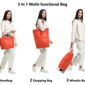 Deluxe Totes Handbag-Shopping Bag-Wheelie Bag all in 1, Multi-functional Bag (Cabin Size) Orange