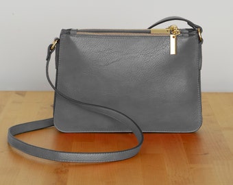 A Classic Crossbody / Shoulder Bag for Ladies, Zipped pockets, Faux Leather, Dark Grey