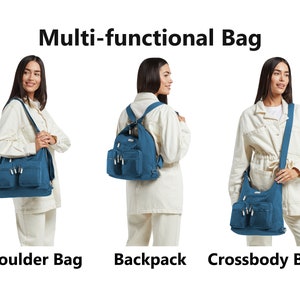 Rugzak - Schoudertas - Cross-body tas alles in 1, Nylon Multifunctionele rugzak Lichtgewicht handtas Petrol Blue 15L