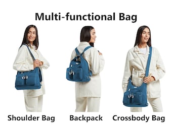 Rucksack - Schultertasche - Cross-Body Bag all in 1, Nylon Multifunktions-Rucksack Leichte Handtasche Petrol Blau 15L