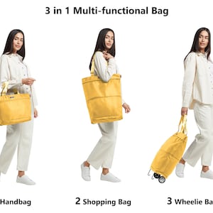 Deluxe Totes Handbag-Shopping Bag-Wheelie Bag all in 1, Multi-functional Shoulder Bag (Cabin Size) Yellow