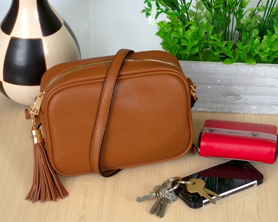Tassel Crossbody Bag/Camera Bag Shoulder Bag for Ladies Faux Leather Brown