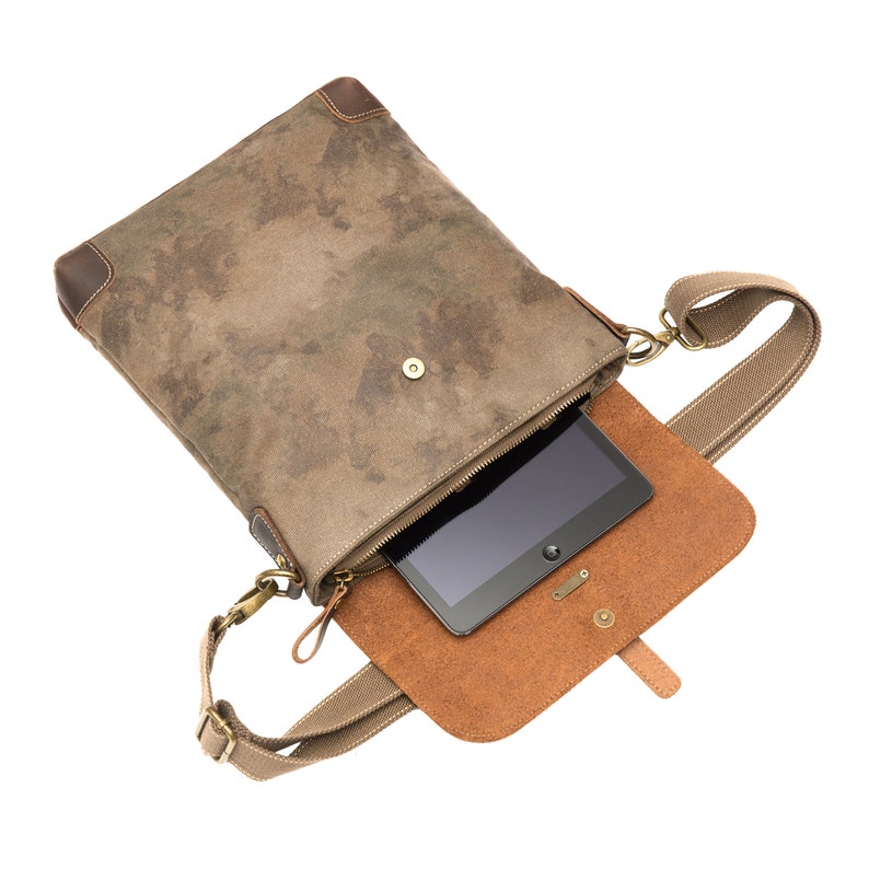 Vintage Satchel Messenger Bag Genuine LeatherCanvas Cross Body Bag lightweight Ipad Bag