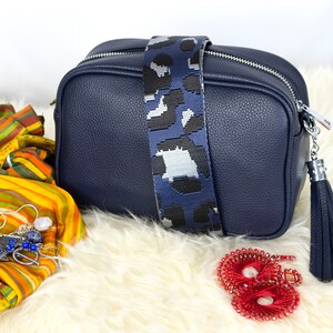 2 Straps Tassel Crossbody Bag/Camera Bag Shoulder Bag for Ladies Navy Blue