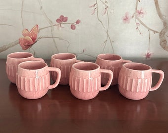 Circa 1970s Classic MCM Pink Speckled Coffee Mugs