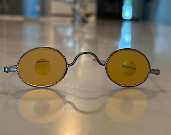 Antique Late 1800s Wire Rimmed Amber Colored Sun Glasses