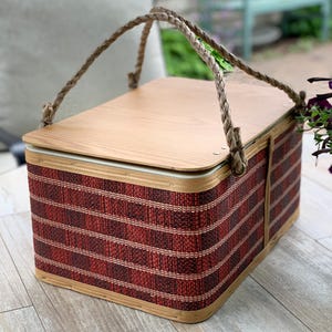Vintage Burlington Red Woven Picnic Basket