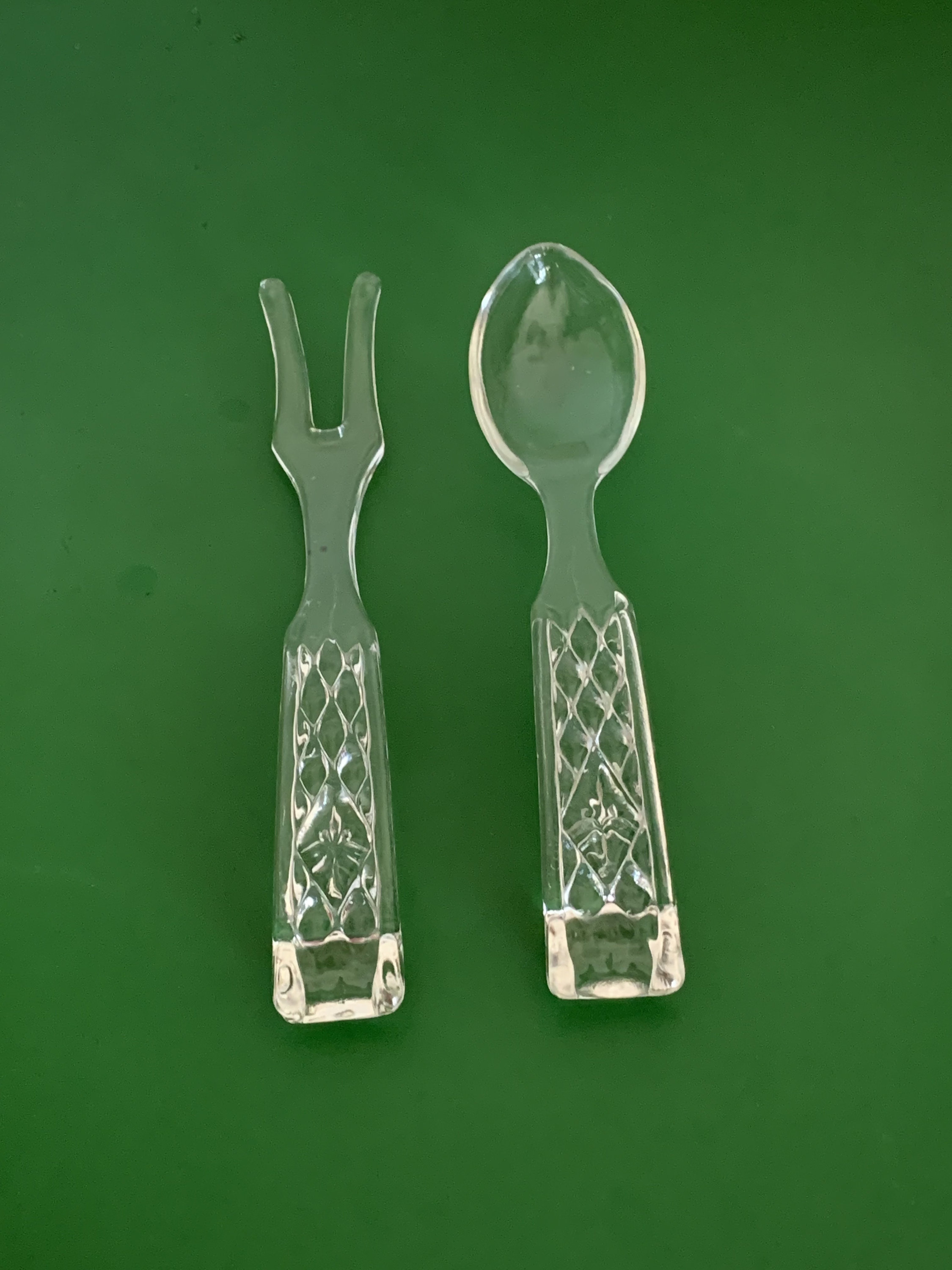 Vintage 1960's Pressed Glass Salad Fork and Spoon Etsy