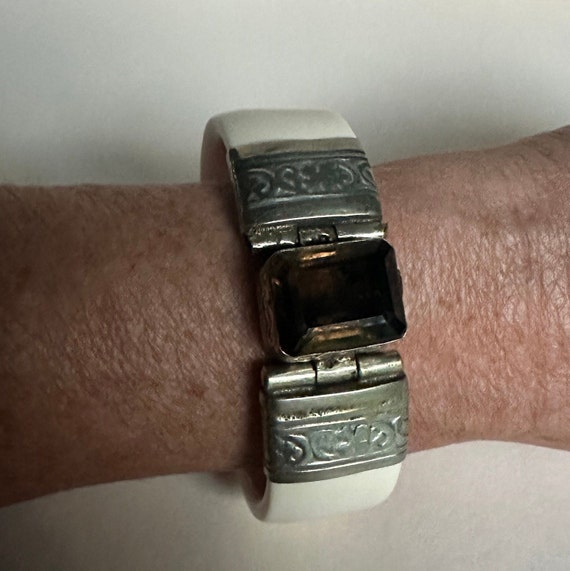 Antique Bone Bracelet Set in Intricate Hand Tooled Sterling Silver