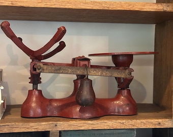 Antique Jacobs Bros Red Cast Iron Sliding Balance Weight Scale