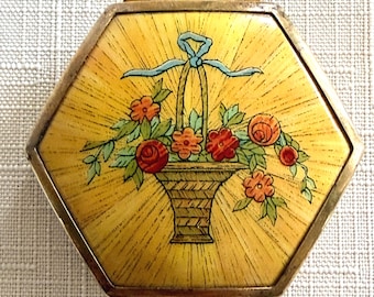 Vintage Houbigant Art Deco Tri-Fold Compact Flower Basket från 1930-talet