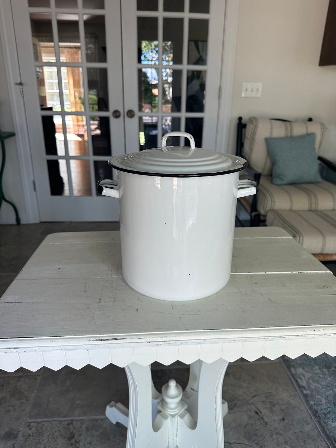 Vintage Black and White Enamelware Stock Pot Etsy