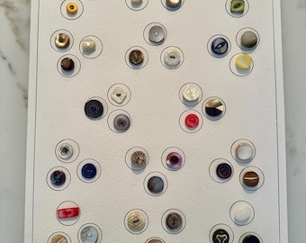 Vintage Unique Button Collection Mounted on a Display Card