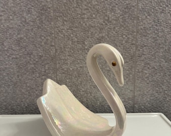 1970s Swan Shaped Bathroom Towel Holder,Vintage Iridescent Powder Room Decor