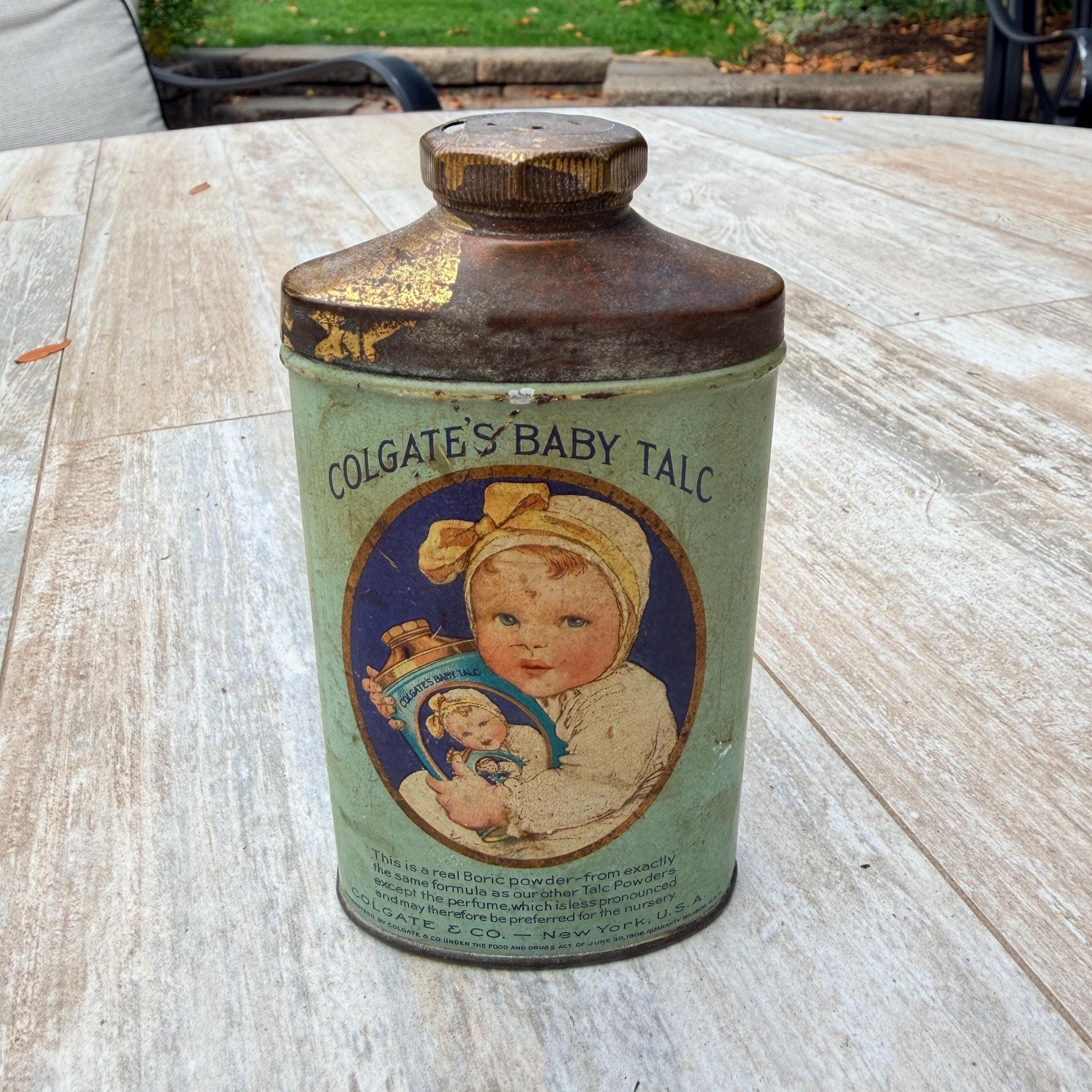 vintage ♡ ベビーパウダー缶 colgate アンティークコルゲートベビーパウダー缶 - Etsy 日本